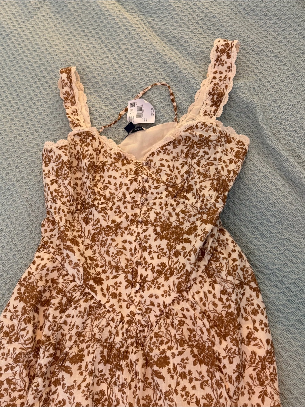 American Eagle Outfitters White Top with Brown Floral Strap